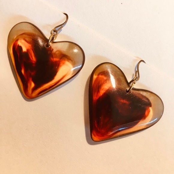 Lucite or Acrylic / Resin Swirl Heart Drop Earrings - Picture 2 of 4